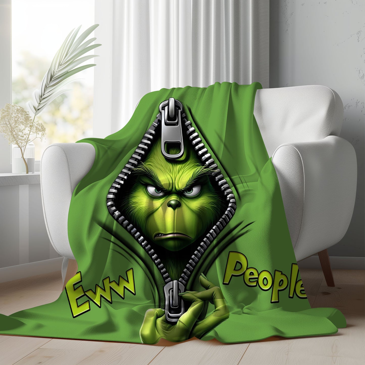 "Ew, People" Grinch Plush Blanket Throw – Cozy, Sassy, and Perfectly Grinchy!