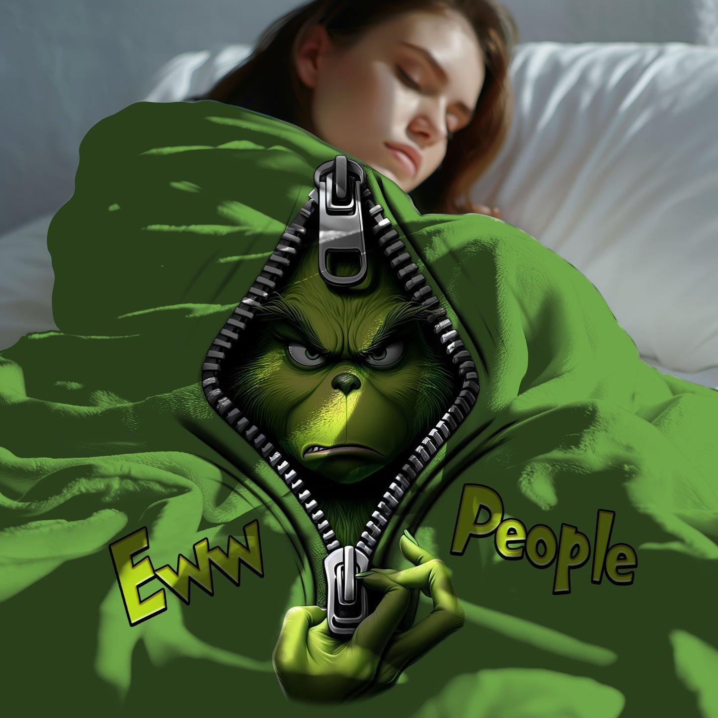 "Ew, People" Grinch Plush Blanket Throw – Cozy, Sassy, and Perfectly Grinchy!