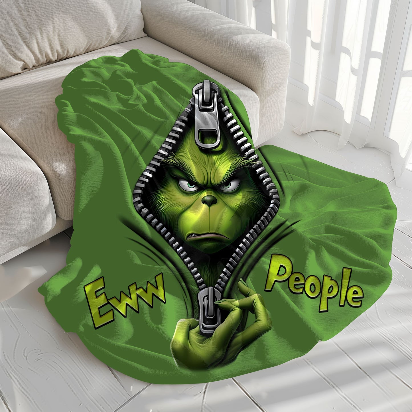 "Ew, People" Grinch Plush Blanket Throw – Cozy, Sassy, and Perfectly Grinchy!