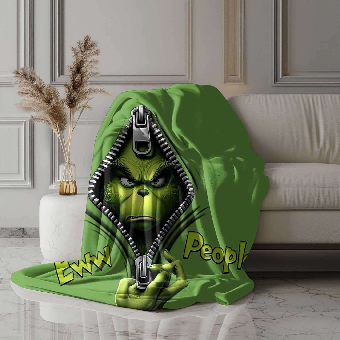 "Ew, People" Grinch Plush Blanket Throw – Cozy, Sassy, and Perfectly Grinchy!