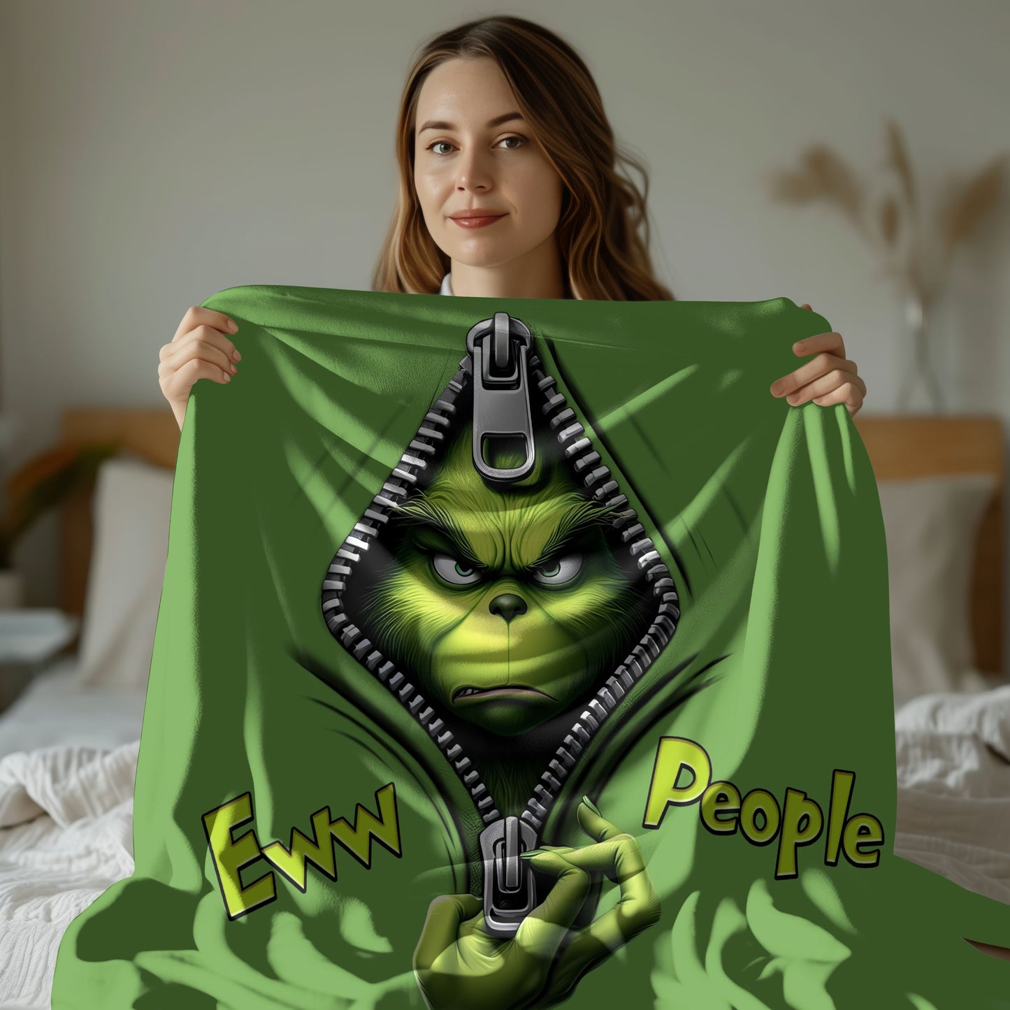 "Ew, People" Grinch Plush Blanket Throw – Cozy, Sassy, and Perfectly Grinchy!