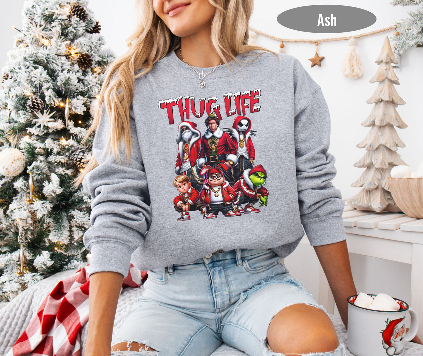 Christmas Character Thug Life Trendng Crewneck Sweatshirt