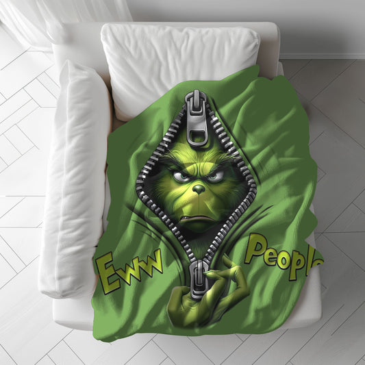 "Ew, People" Grinch Plush Blanket Throw – Cozy, Sassy, and Perfectly Grinchy!