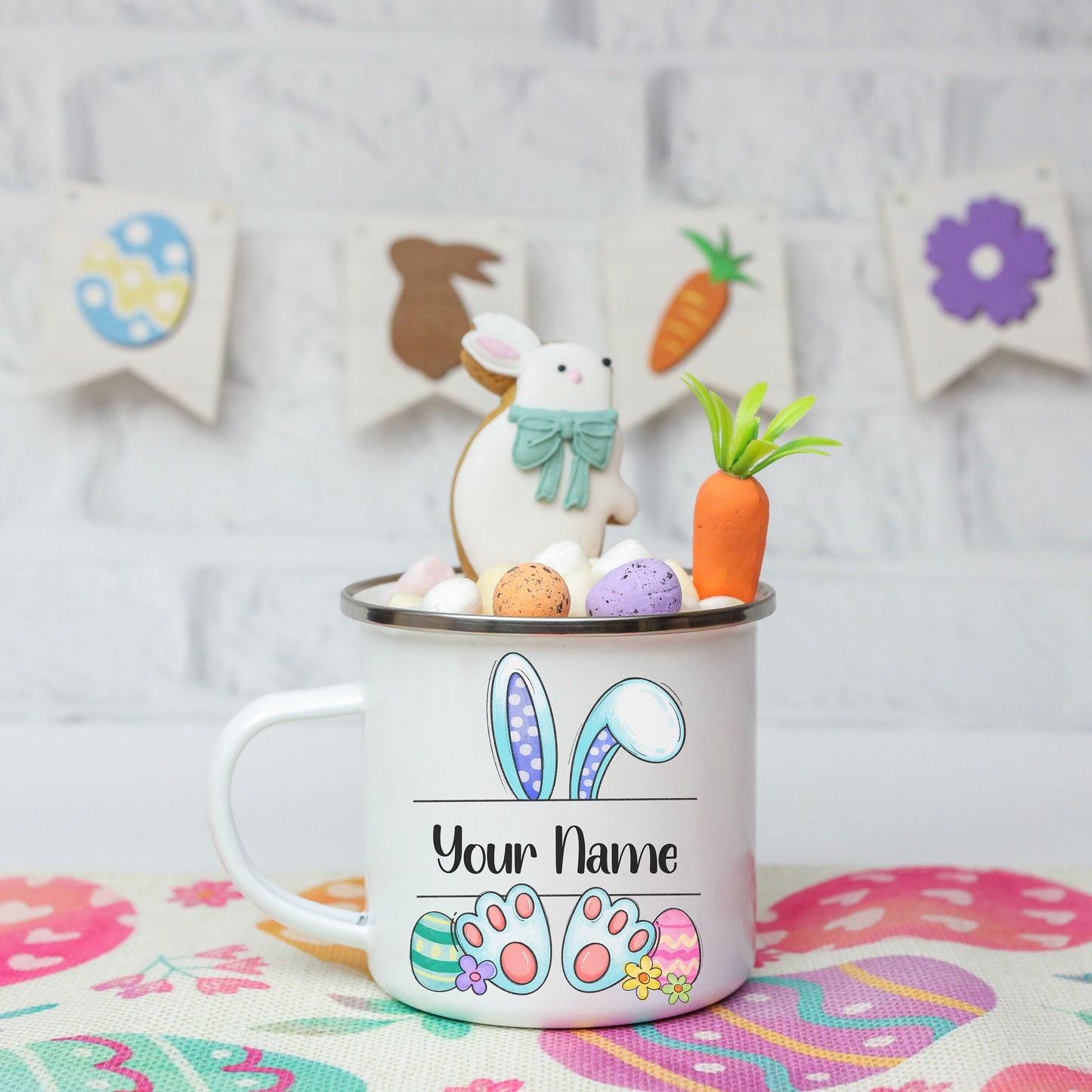 Peronalized Childrens Easter Enamel Mug Custom Childrens Unbreakable Mug Easter Bunny Mug Tin Cup Easter Gift Childrens Easter Gift