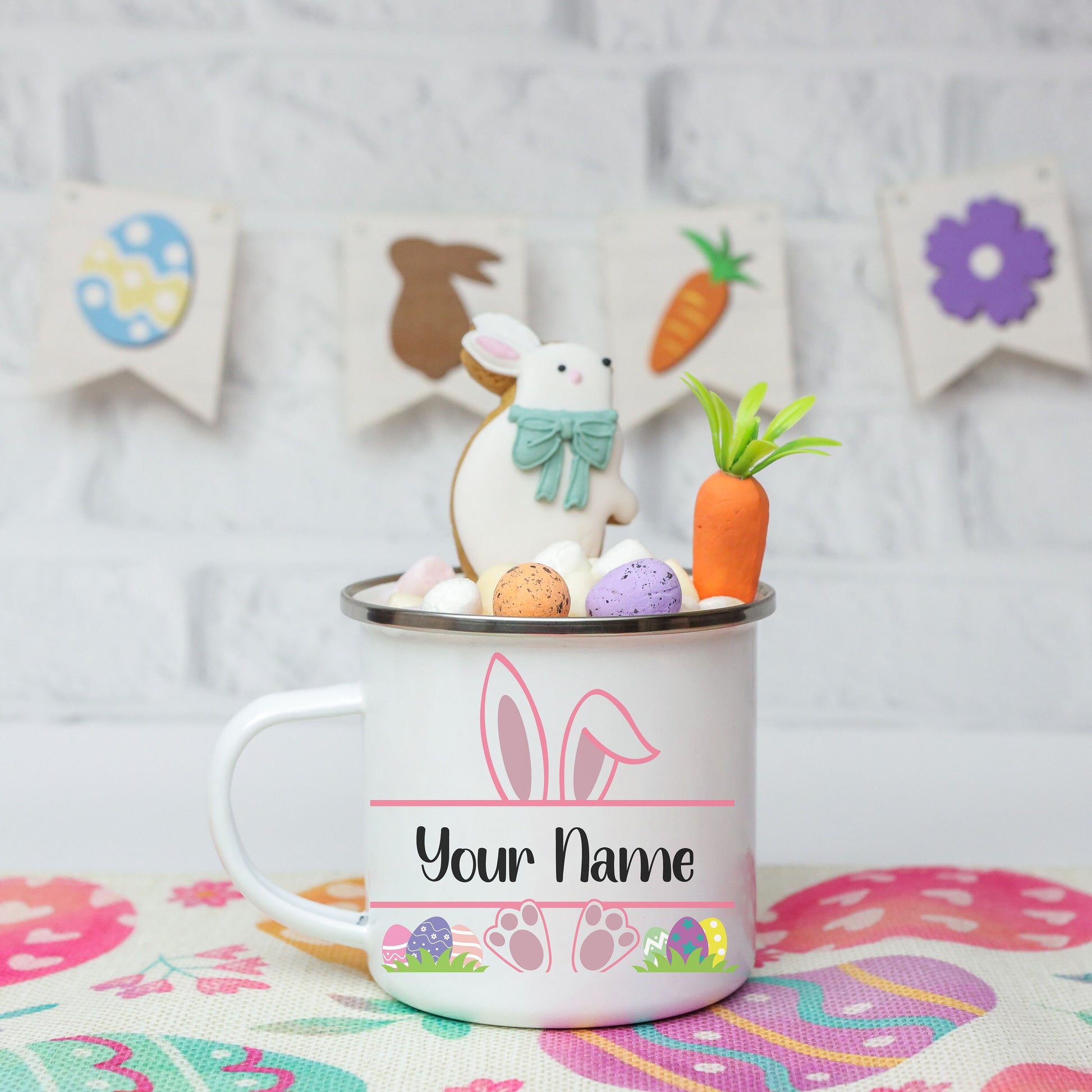 Peronalized Childrens Easter Enamel Mug Custom Childrens Unbreakable Mug Easter Bunny Mug Tin Cup Easter Gift Childrens Easter Gift