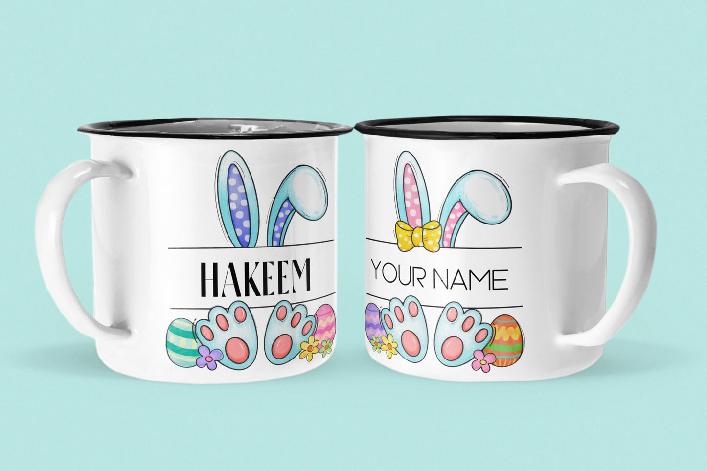 Peronalized Childrens Easter Enamel Mug Custom Childrens Unbreakable Mug Easter Bunny Mug Tin Cup Easter Gift Childrens Easter Gift