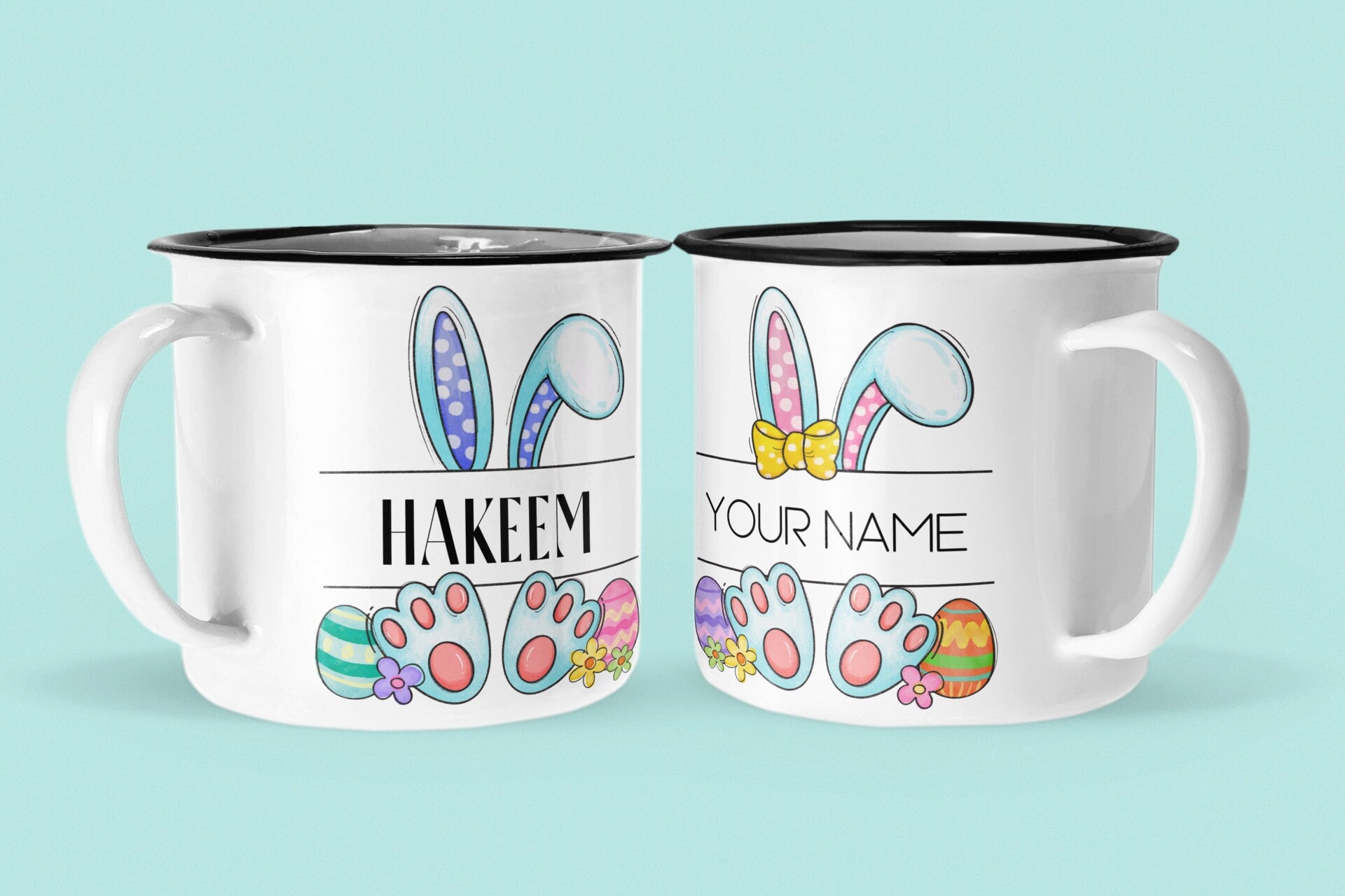 Peronalized Childrens Easter Enamel Mug Custom Childrens Unbreakable Mug Easter Bunny Mug Tin Cup Easter Gift Childrens Easter Gift