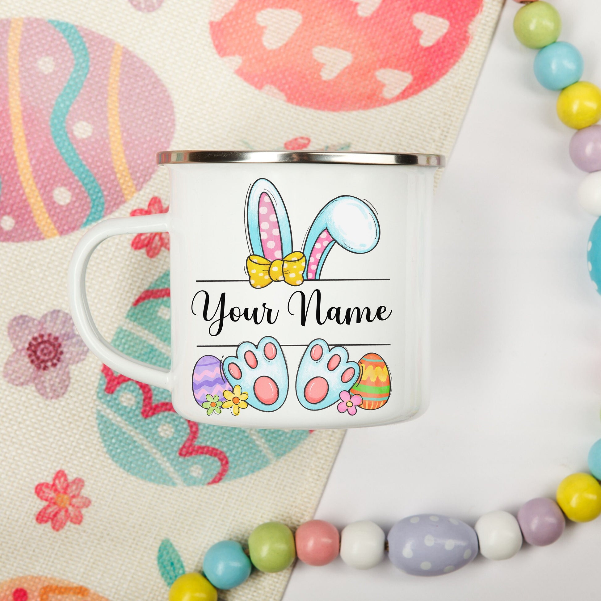 Peronalized Childrens Easter Enamel Mug Custom Childrens Unbreakable Mug Easter Bunny Mug Tin Cup Easter Gift Childrens Easter Gift