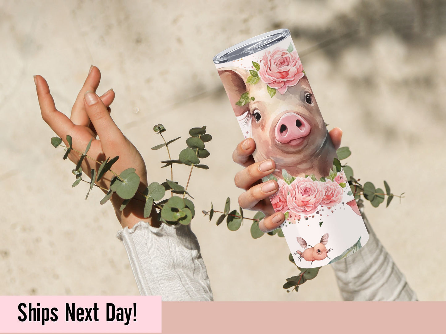 Cute Floral Pig Tumbler With Straw and Lid Cute Pig Tumbler Gift For Pig Lover Floral Farm Animal Tumbler Gift for Her