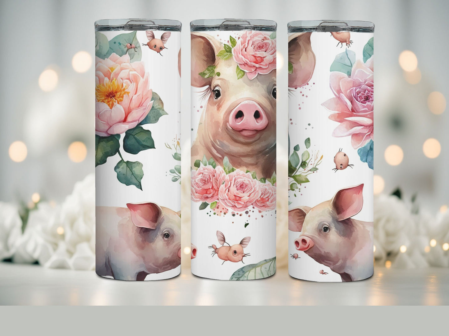 Cute Floral Pig Tumbler With Straw and Lid Cute Pig Tumbler Gift For Pig Lover Floral Farm Animal Tumbler Gift for Her