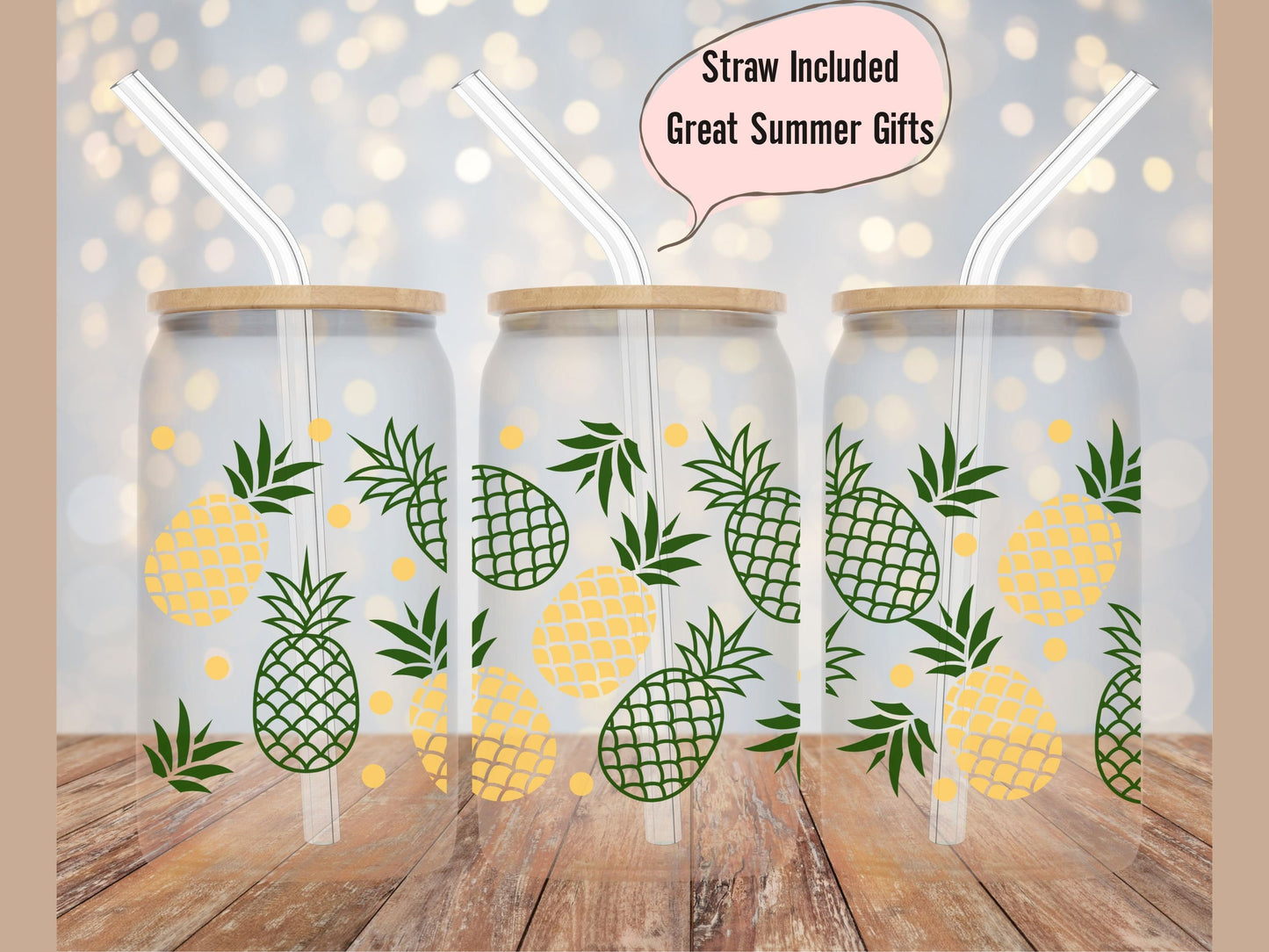 Pineapple Fruit Print Beer Glass Can Design 16oz Libbey Glass Tumbler Summer Gift Pineapples Theme Trendy Summer Fruit Design Glassware