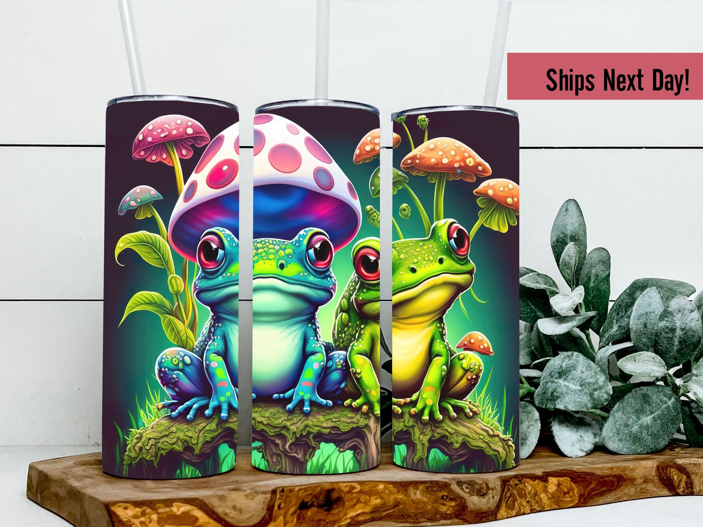 Personalized Frog Tumbler Frogs and Mushrooms Tumbler Custom Tumbler Amphibian Lover Gifts Cottagecore Tumbler Cup with Name Frog Gifts