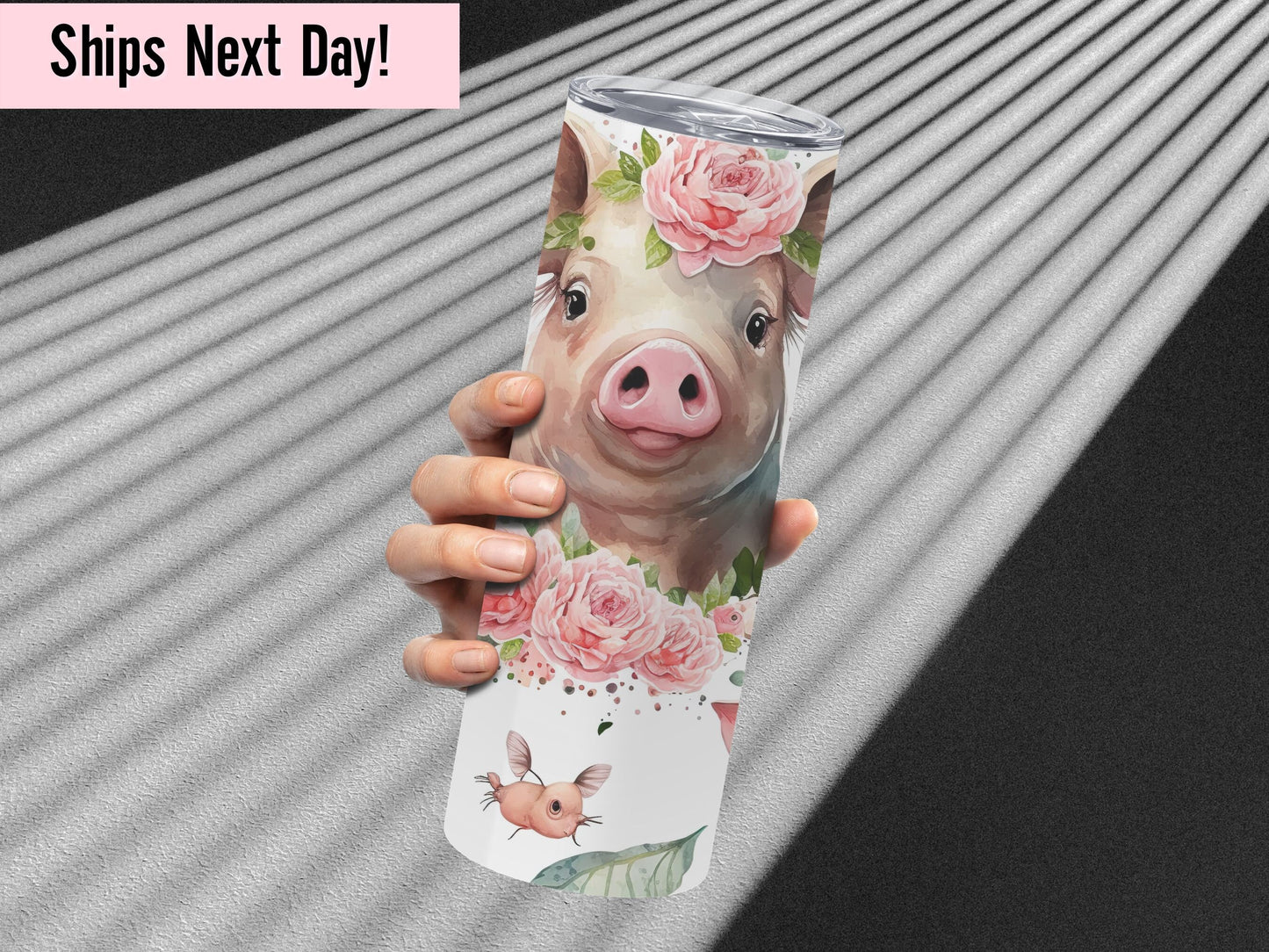 Cute Floral Pig Tumbler With Straw and Lid Cute Pig Tumbler Gift For Pig Lover Floral Farm Animal Tumbler Gift for Her