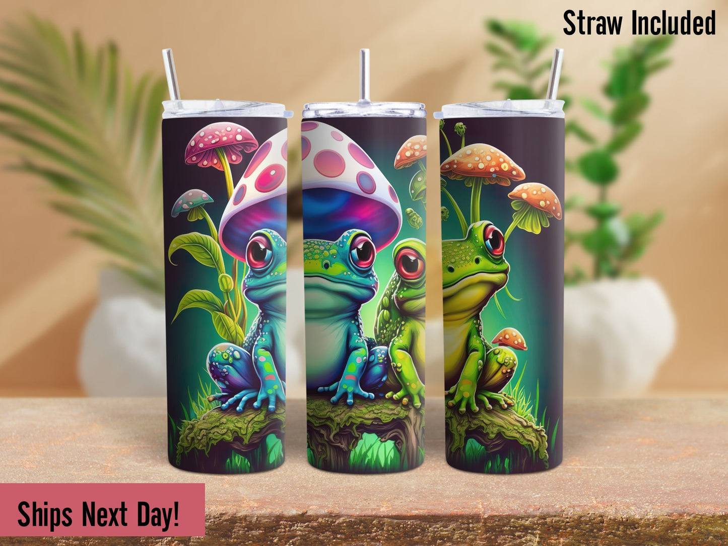 Personalized Frog Tumbler Frogs and Mushrooms Tumbler Custom Tumbler Amphibian Lover Gifts Cottagecore Tumbler Cup with Name Frog Gifts