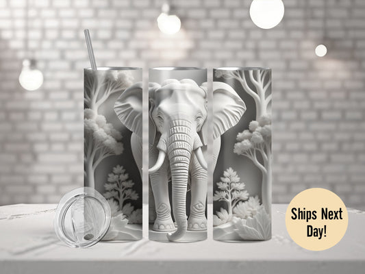 3D Black and White Elephant Tumbler Elephant Tumbler Personalized Elephant Tumbler Wild Life 3D Elephant Gifts For Her