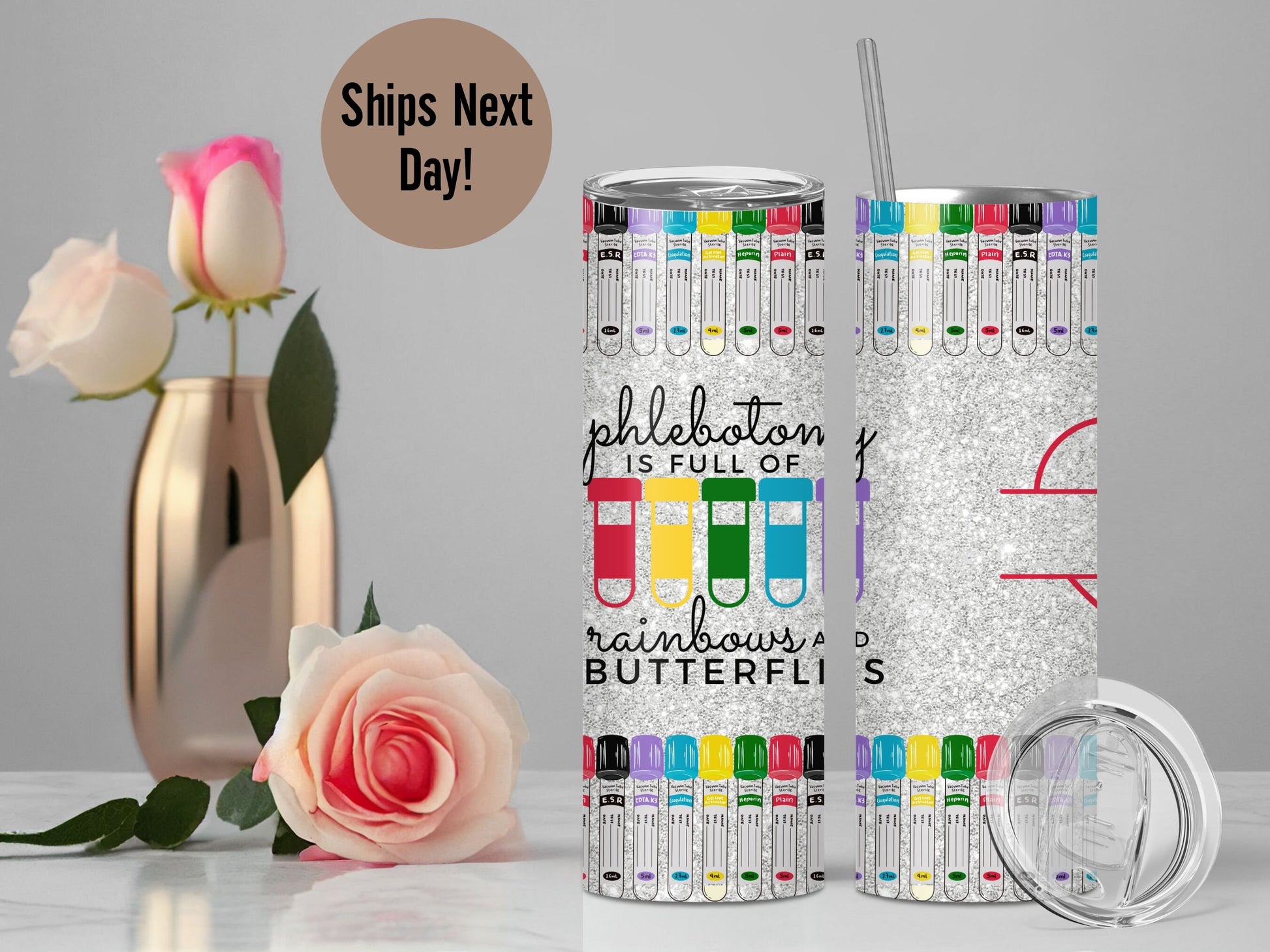 Personalized Phlebotomy Technician Tumbler Phlebotomist Gifts Nurse Gifts Lab Tech Tumbler Gifts 20oz Skinny Tumbler Butterfly Needles Tubes