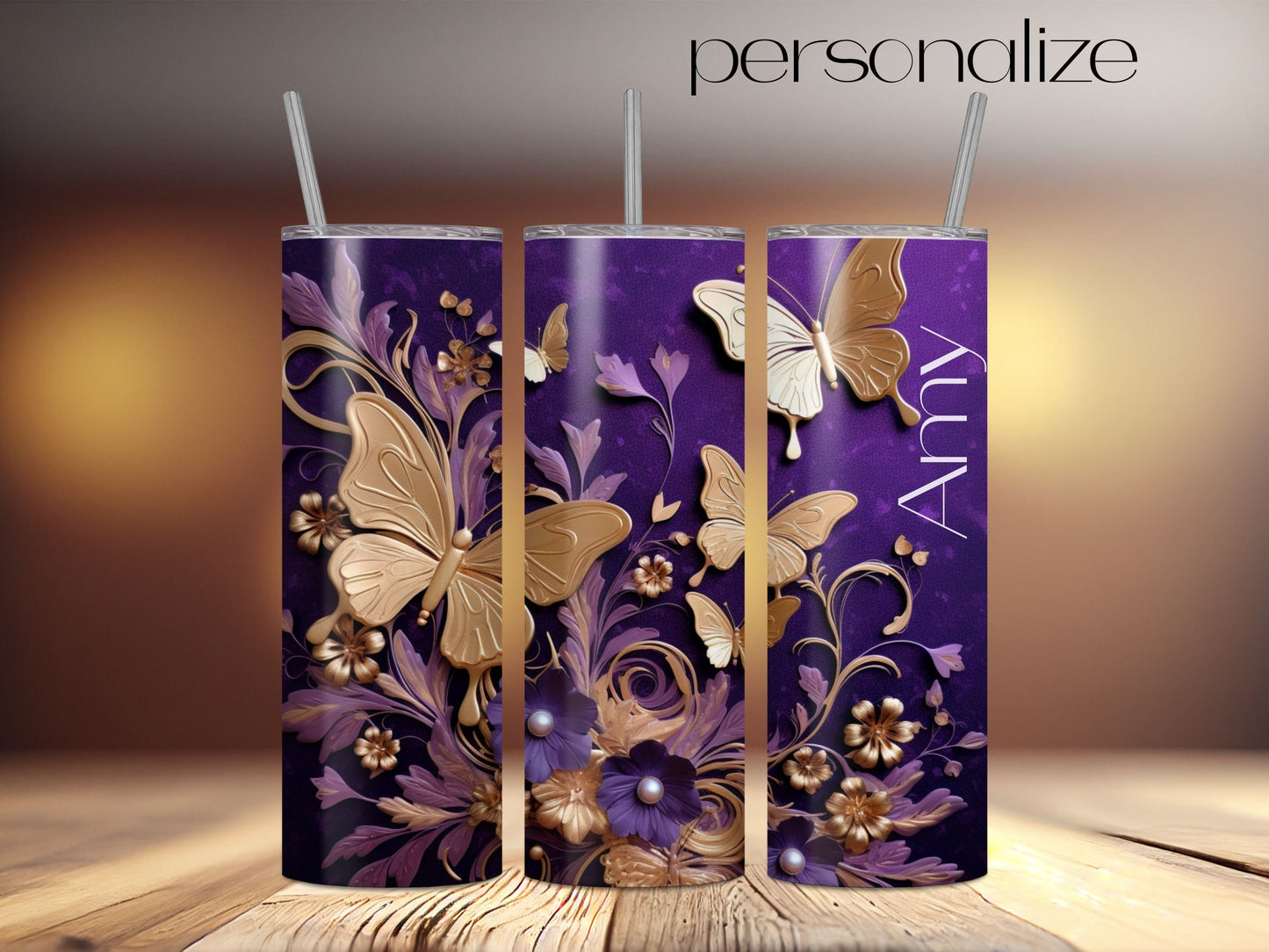 Purple Butterfly Tumbler Personalized Butterfly Gifts Butterfly Tumbler Cup With Straw Butterfly Gifts For Women Butterfly Lover Gifts