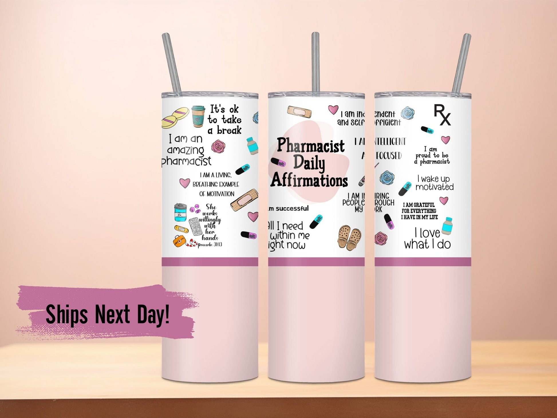 Custom Tumbler for Pharmacist Personalized Pharmacist Name Tumbler Medicine Daily Affirmations Grad Gift Pharmacy Tech Tumbler with Name