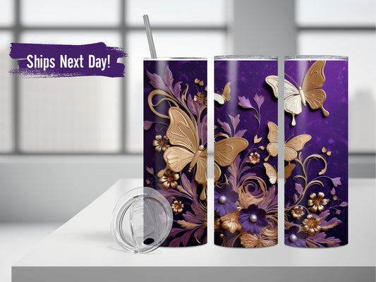 Purple Butterfly Tumbler Personalized Butterfly Gifts Butterfly Tumbler Cup With Straw Butterfly Gifts For Women Butterfly Lover Gifts