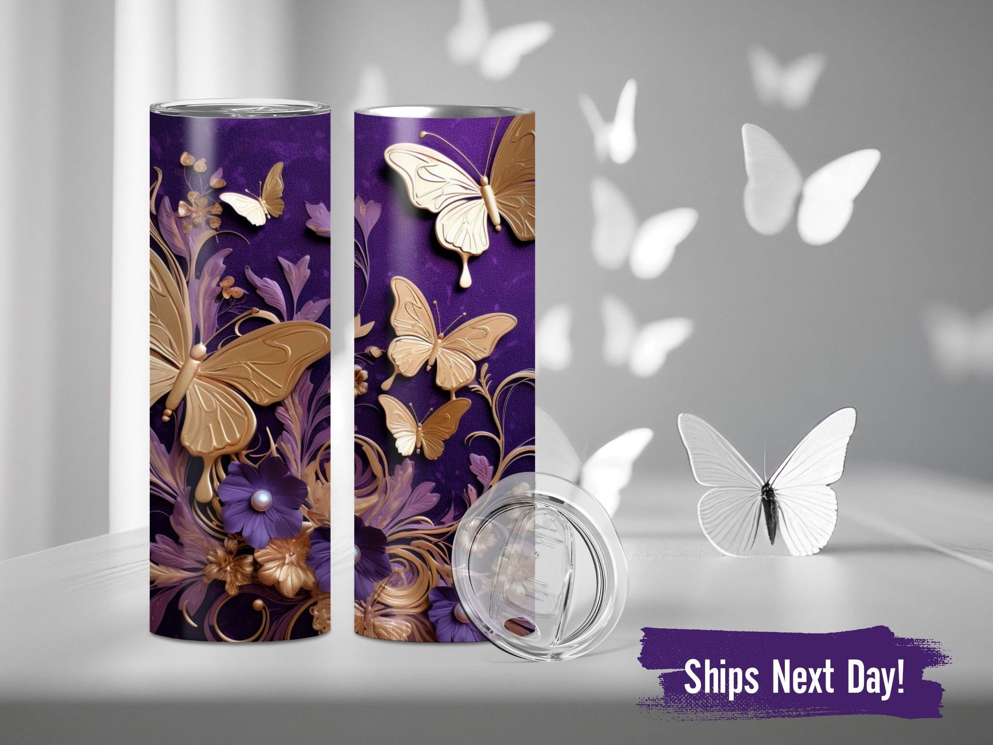 Purple Butterfly Tumbler Personalized Butterfly Gifts Butterfly Tumbler Cup With Straw Butterfly Gifts For Women Butterfly Lover Gifts