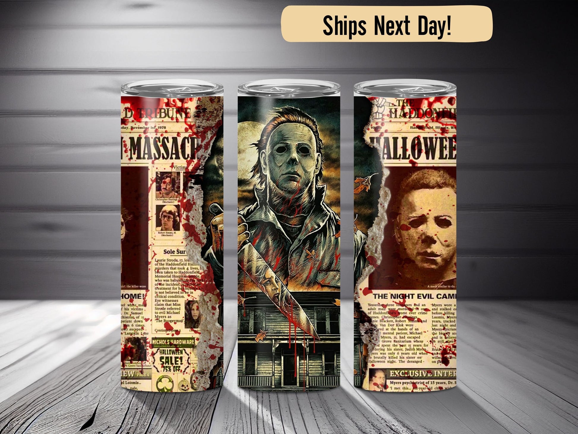 Custom Handmade Halloween Gifts Michael Myers Cup Horror Movies Tumbler 20oz Stainless with straw Michael Myers Haddonfield Halloween