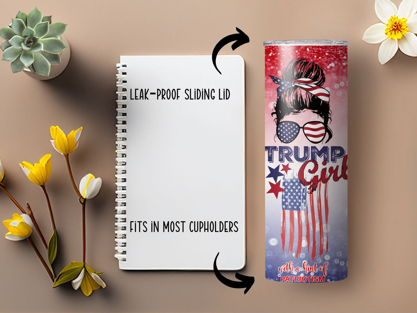 Fun Trump Custom Tumbler Personalized Gifts Maga American Messy Bun Trump Girl Trump Train 20oz Tumbler with Straw ADD Name Nutrition Facts