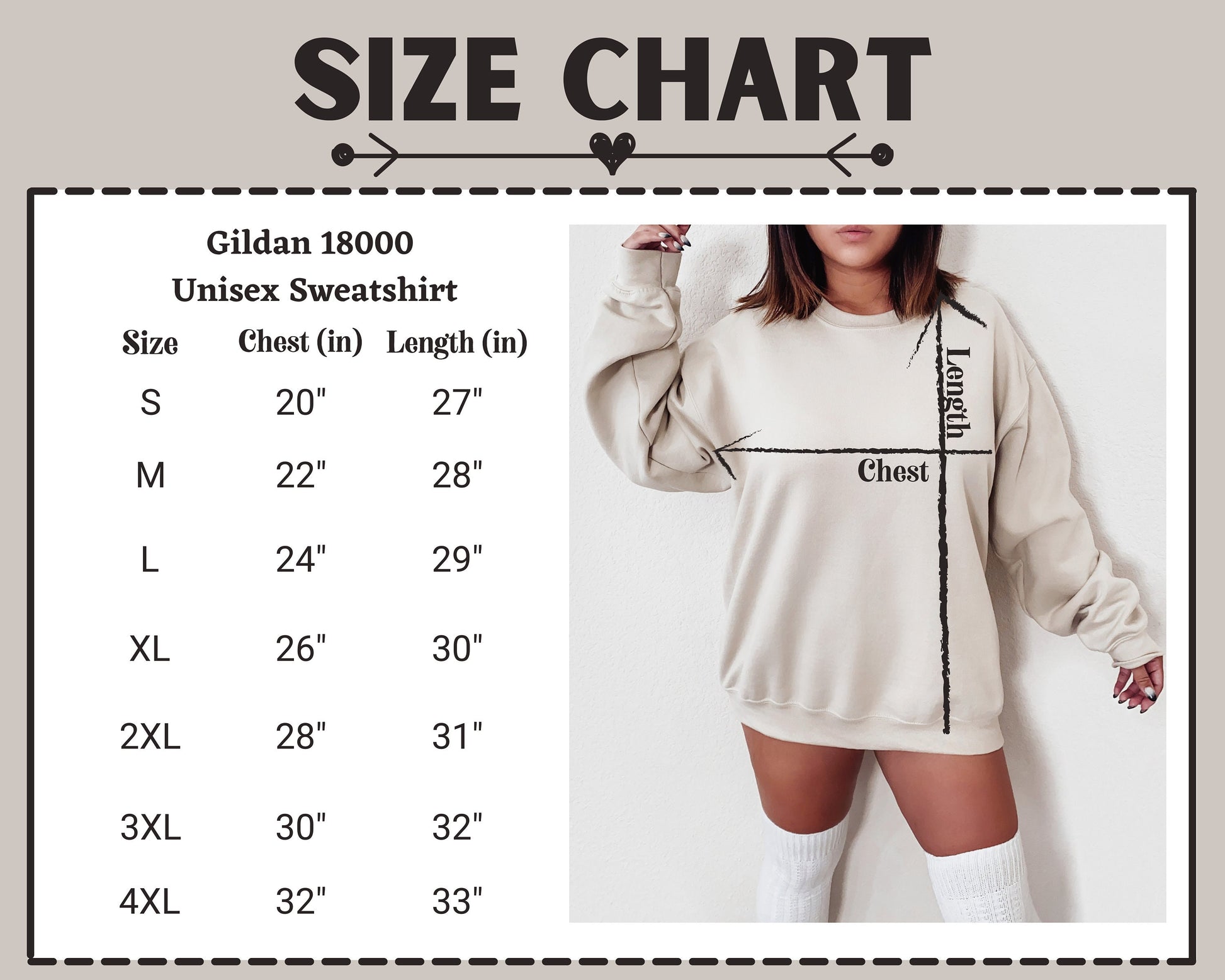 &quot;Sweatshirt Size Chart&quot;