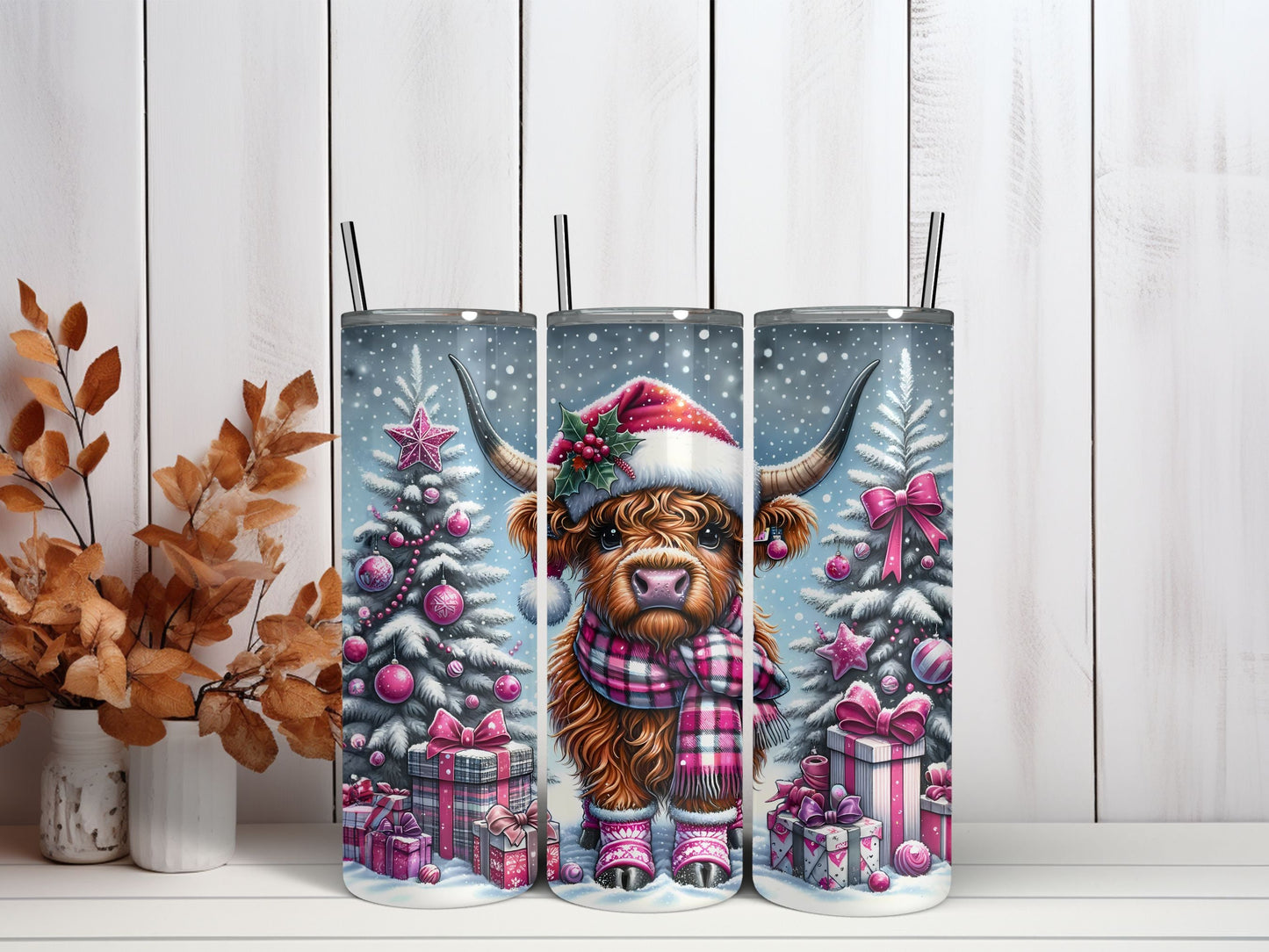 20oz Christmas Highland Cow Tumbler, Christmas Cow Tumbler, Highland Cow Christmas Tumbler, 20oz Christmas Cow Tumbler, Cow Tumbler