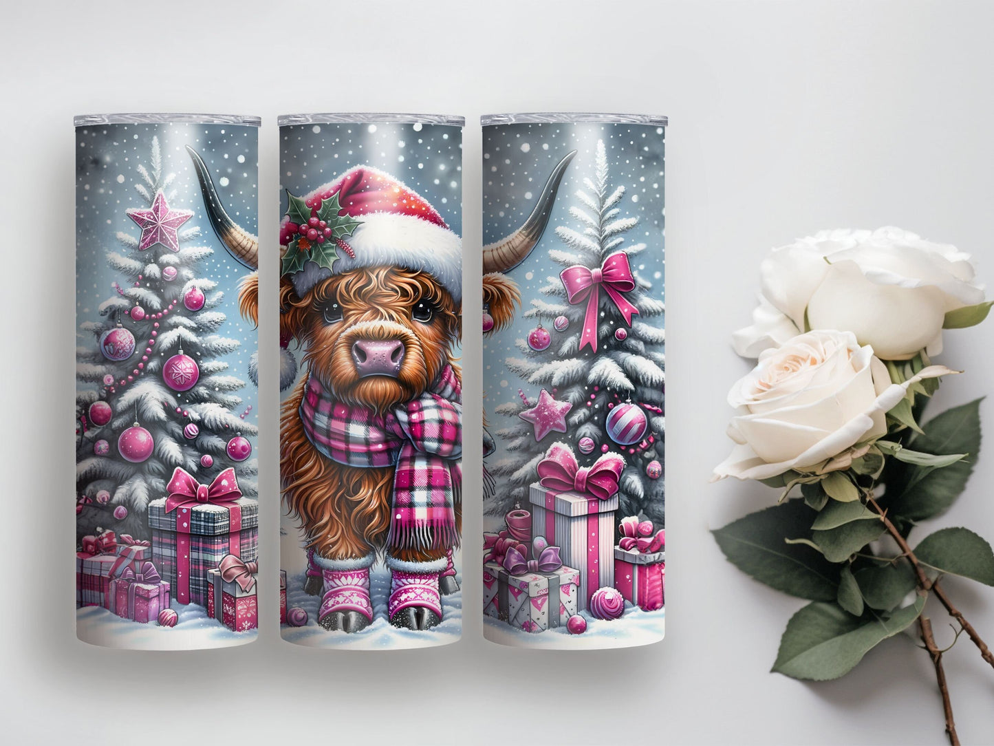 20oz Christmas Highland Cow Tumbler, Christmas Cow Tumbler, Highland Cow Christmas Tumbler, 20oz Christmas Cow Tumbler, Cow Tumbler