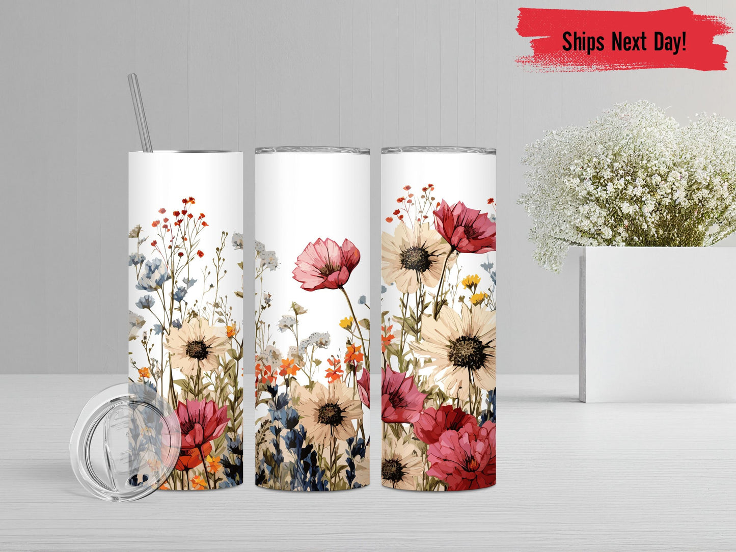 Custom Name Tumbler , Personalized floral name tumbler , gift for her, Wildflower Boho Floral Name tumbler ,Tumbler gift, Floral tumbler