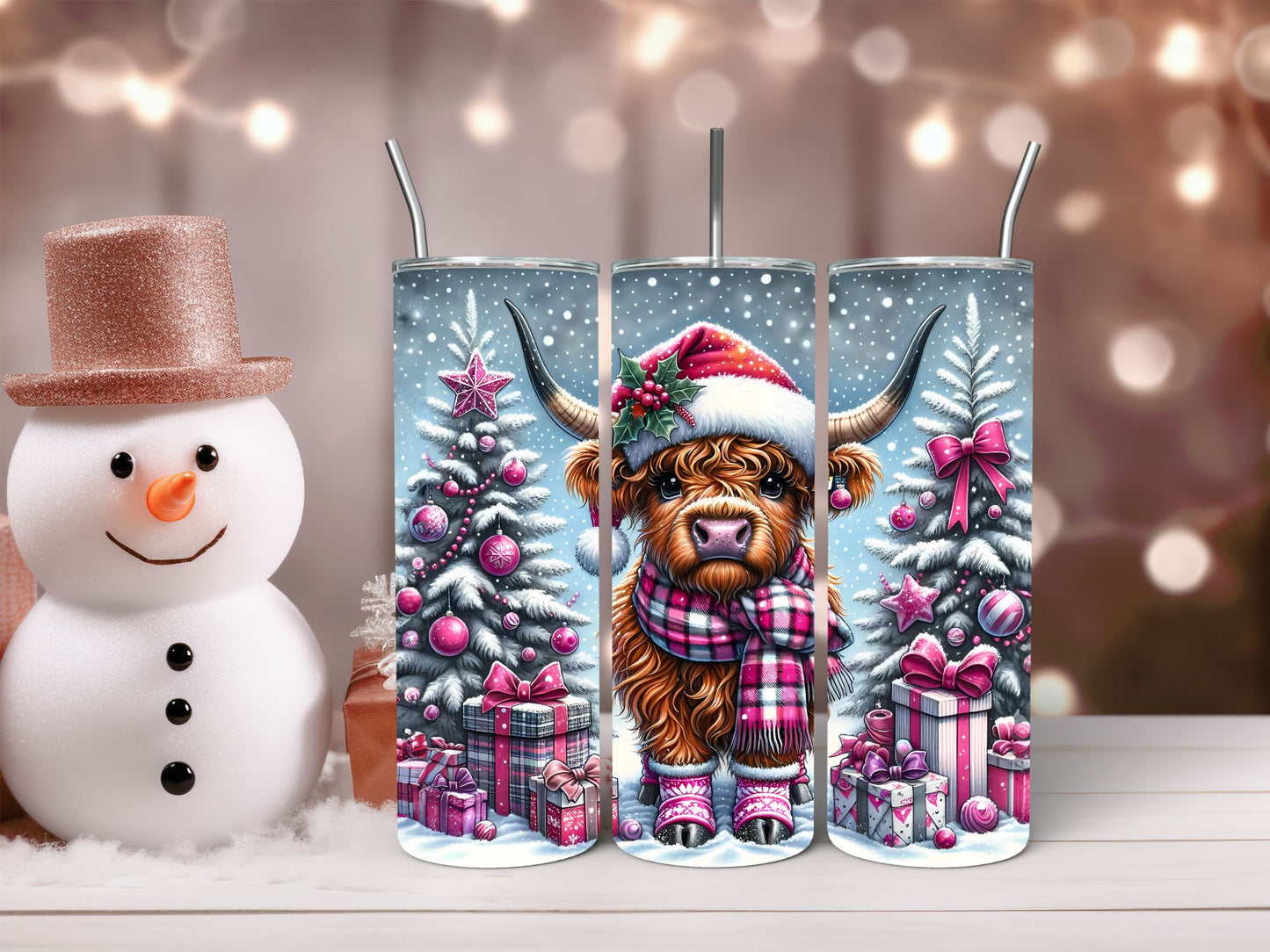 20oz Christmas Highland Cow Tumbler, Christmas Cow Tumbler, Highland Cow Christmas Tumbler, 20oz Christmas Cow Tumbler, Cow Tumbler