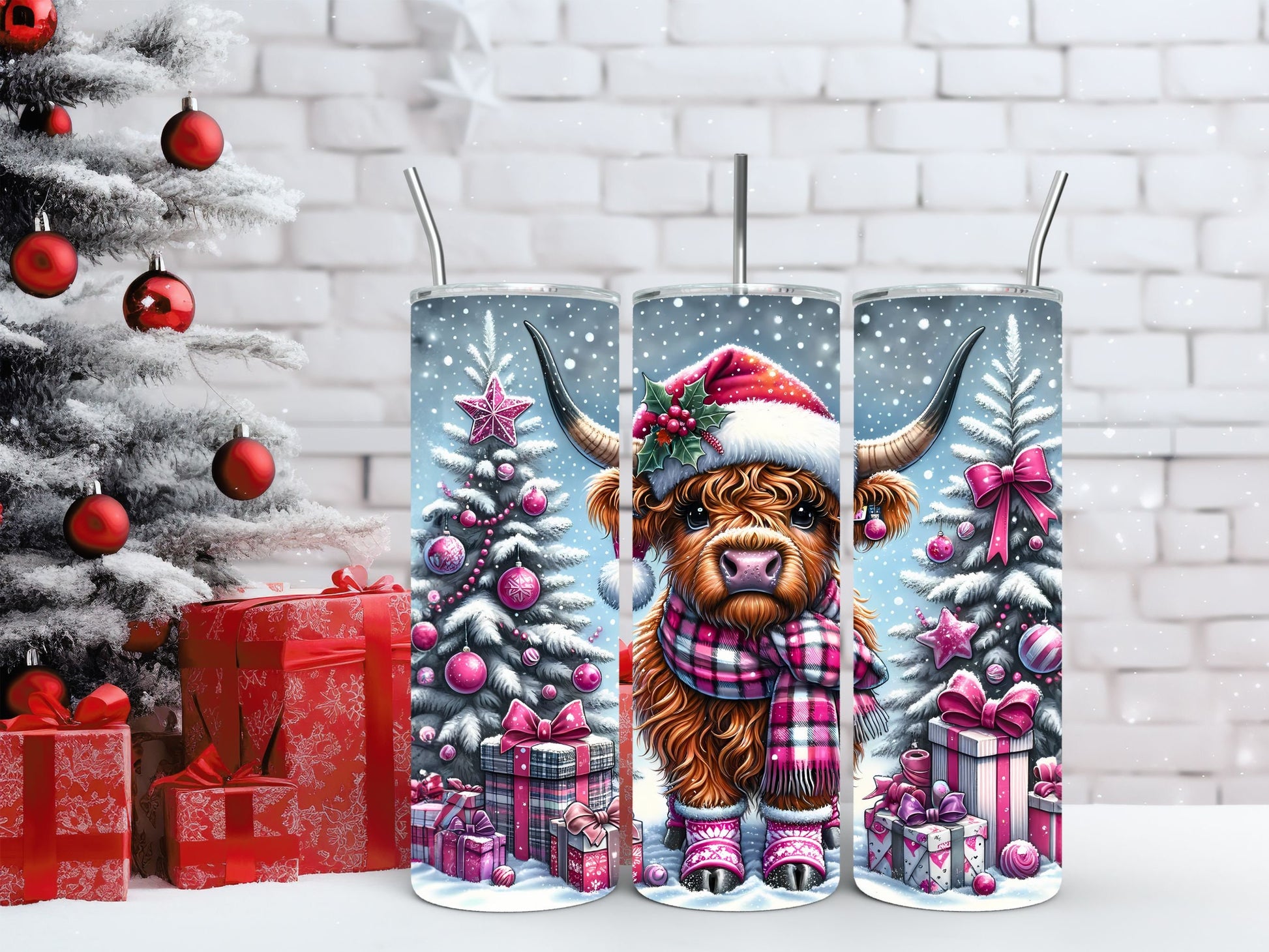 20oz Christmas Highland Cow Tumbler, Christmas Cow Tumbler, Highland Cow Christmas Tumbler, 20oz Christmas Cow Tumbler, Cow Tumbler