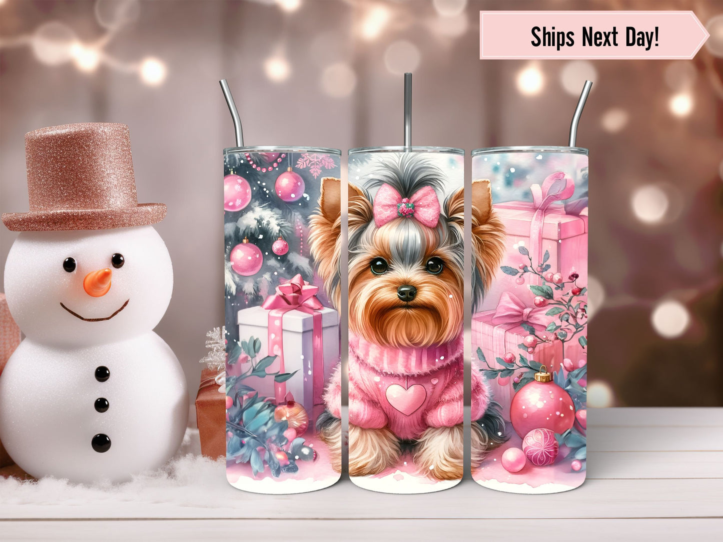 Yorkie Tumbler Personalized, Yorkie Gifts, Yorkie Tumbler With Straw, Yorkie Cups, Yorkie Tumbler With Name, Pink Christmas Tumbler, Dog Mom