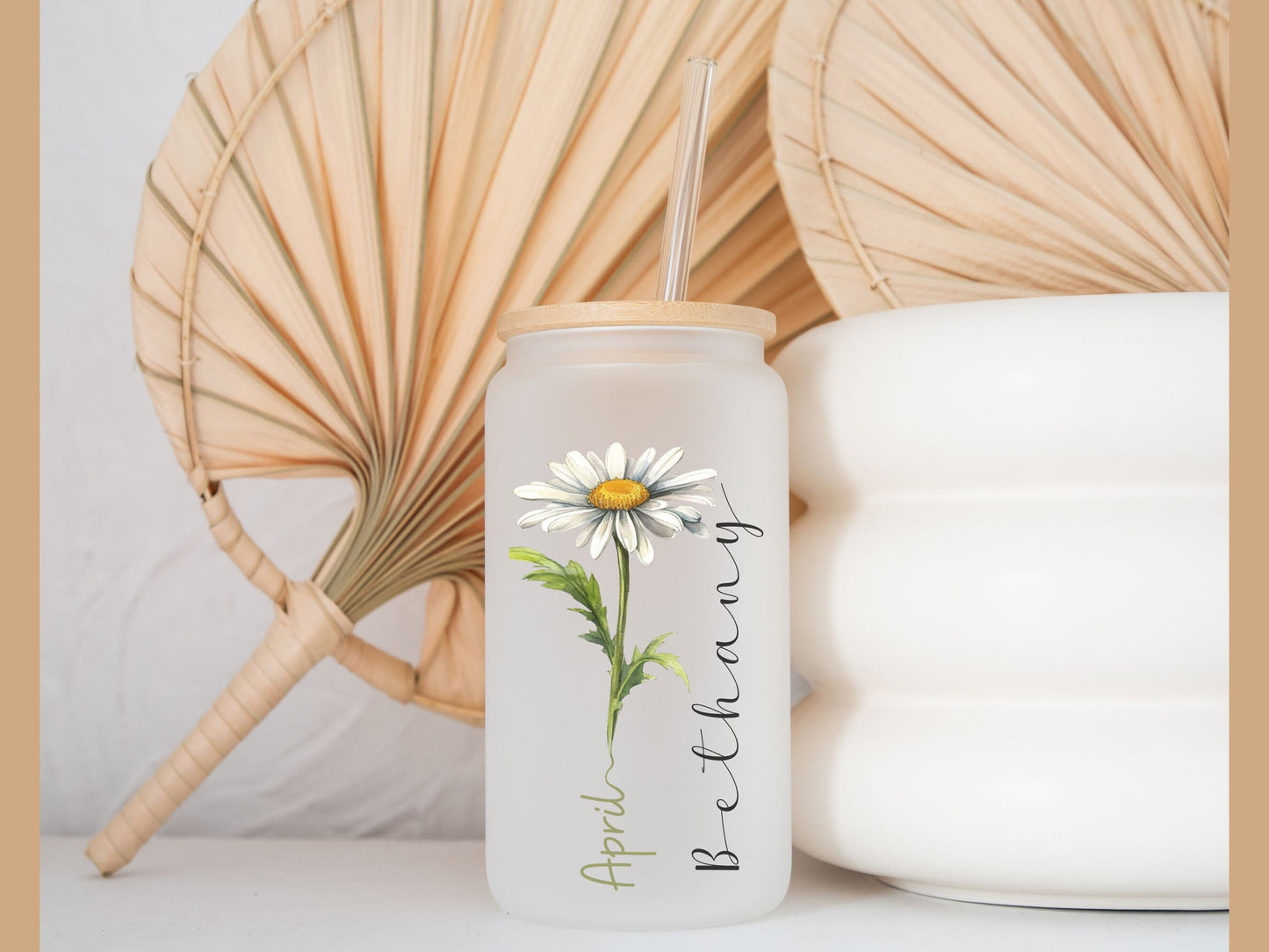 Personalized Birth Flower Tumbler Glass Cup with Name Birthday Flower Cup Gift for Friend Birthday Gift Flower Carnation Glass Can Gift