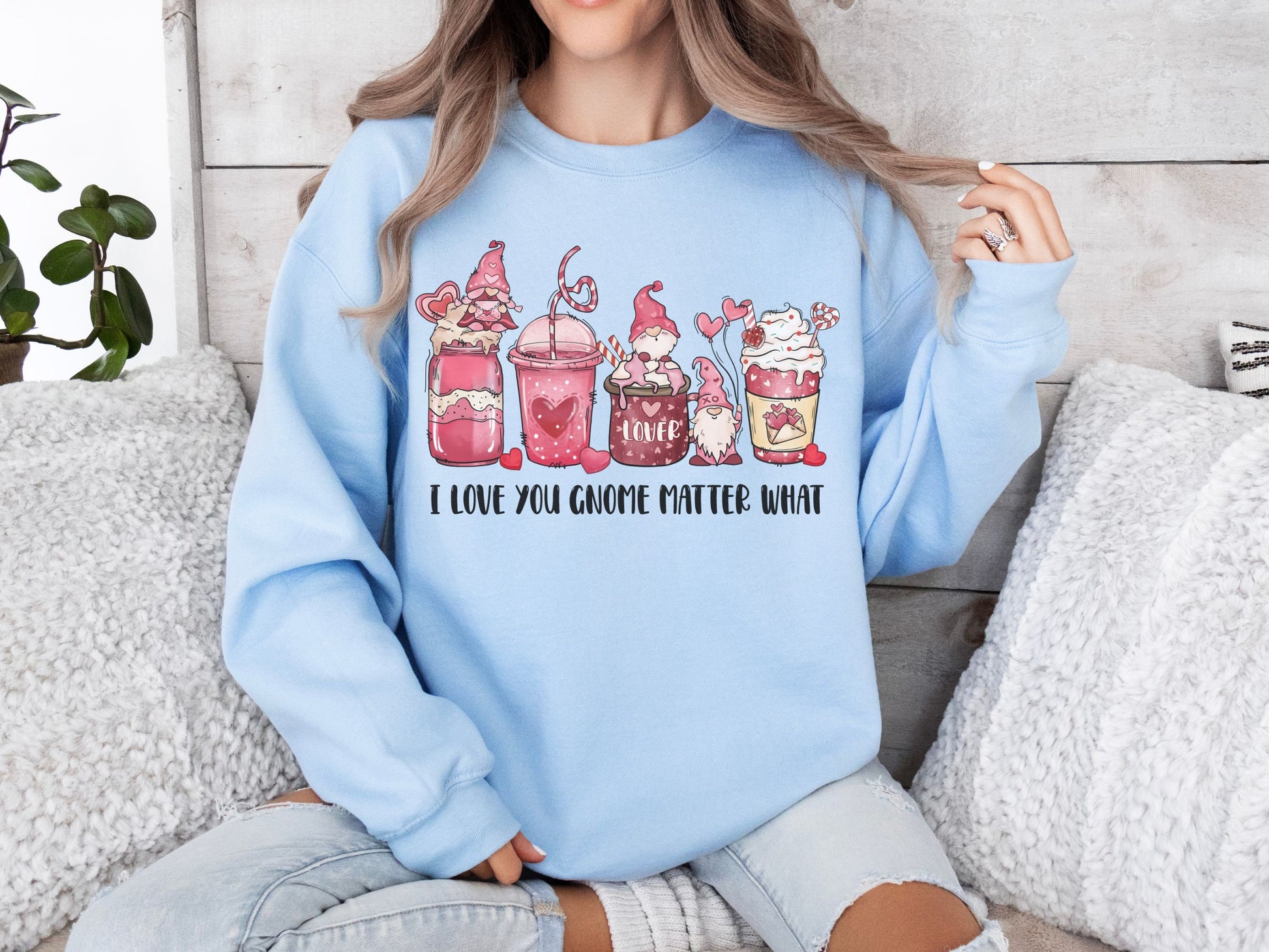 I Love You Gnome Matter What Sweatshirt Valentine Sweatshirt, Gnome Coffee, Cute Sweatshirt, Love Shirt, Vintage Sweater, Gift For Valentine