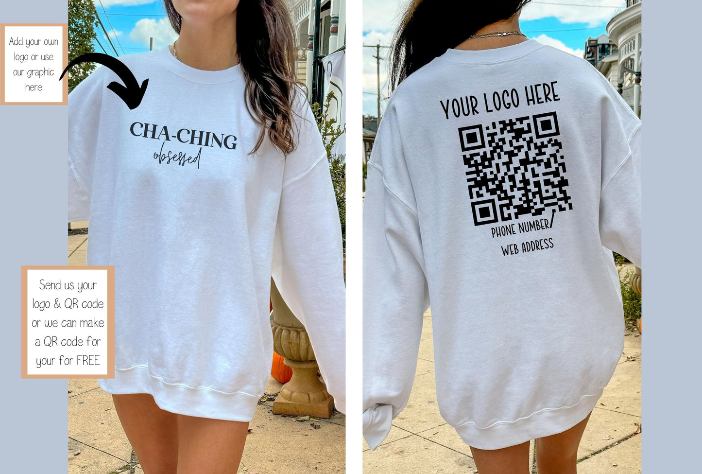 Custom Business Logo & QR Tshirt Personalized Logo Girl Boss Shirt, Entrepreneur Shirt Boss Lady Personalized QR Sweatshirt Branding Shirt