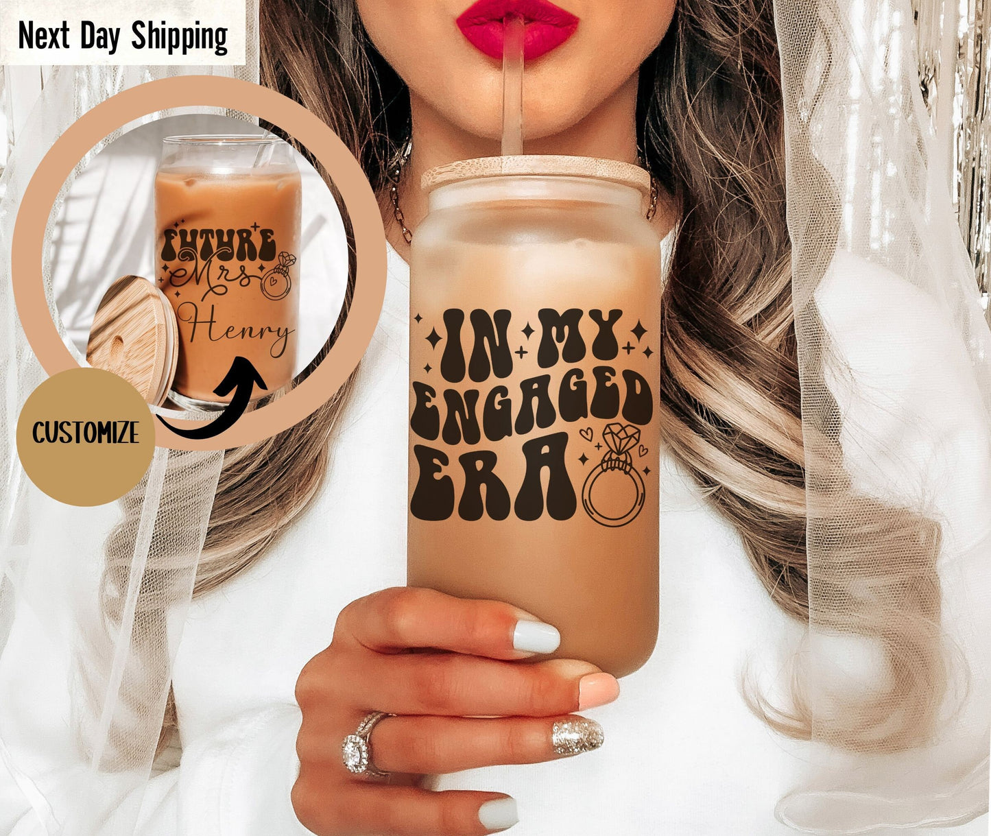 In My Engaged Era Iced Coffee Glass Cup - Future Mrs - Engagement Gift - New Bride Gift - Fiancee Gift - Bride to Be Tumbler - Gifts for Her