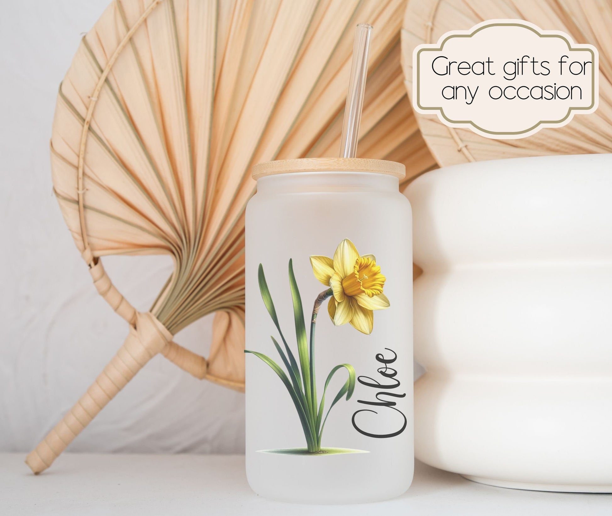 Personalized Birth Flower Tumbler With Name Birth Flower Glass Coffee Cup Mothers Day Gifts for Her Birthday Bridesmaid Proposal Party Favor