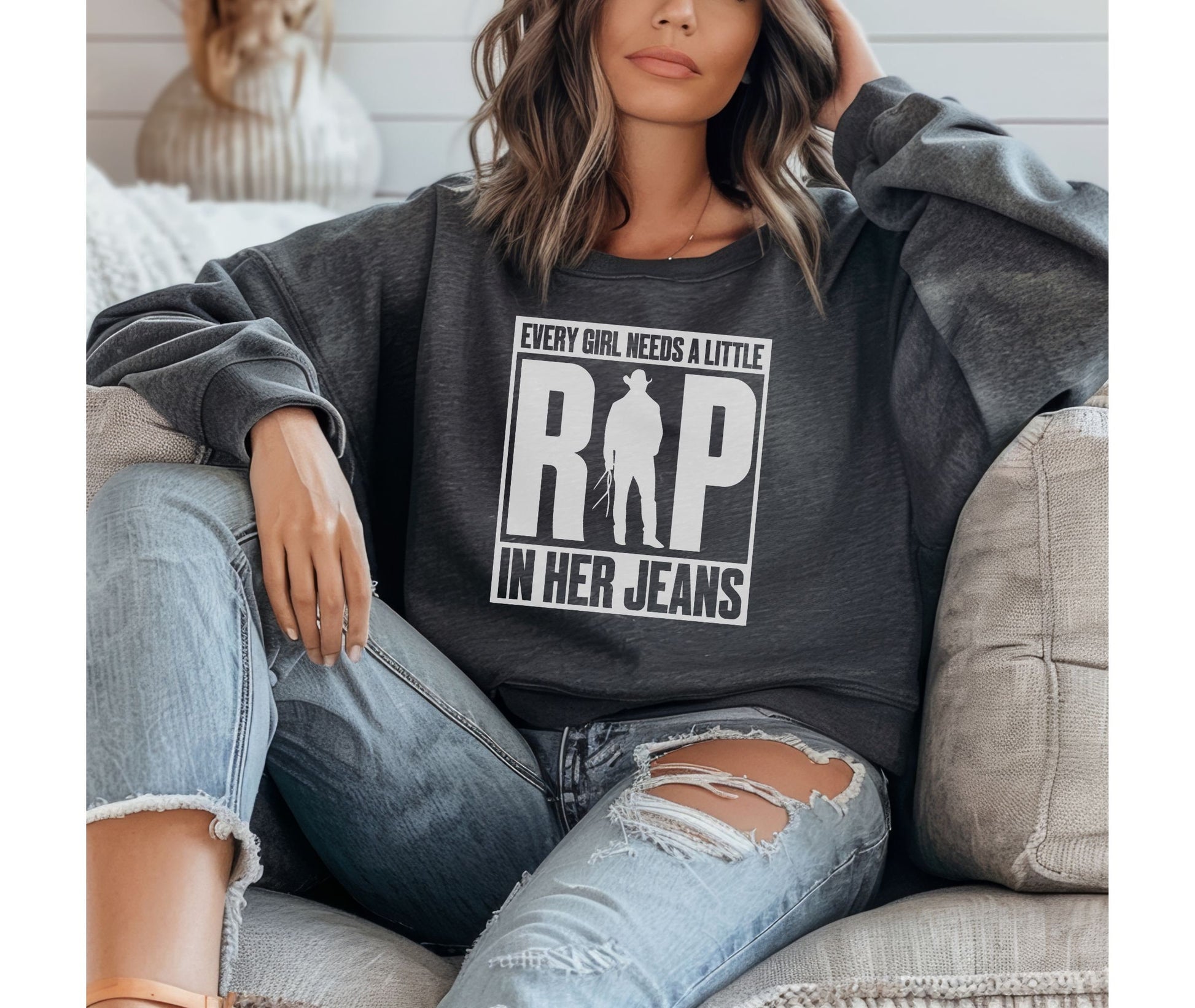 Every Girl Needs A Little Rip In her Jeans Shirt, Gift For RIP Lover Shirt, Cowgirl Shirt, Trendy Movie Season Tee, Country Western, Montana