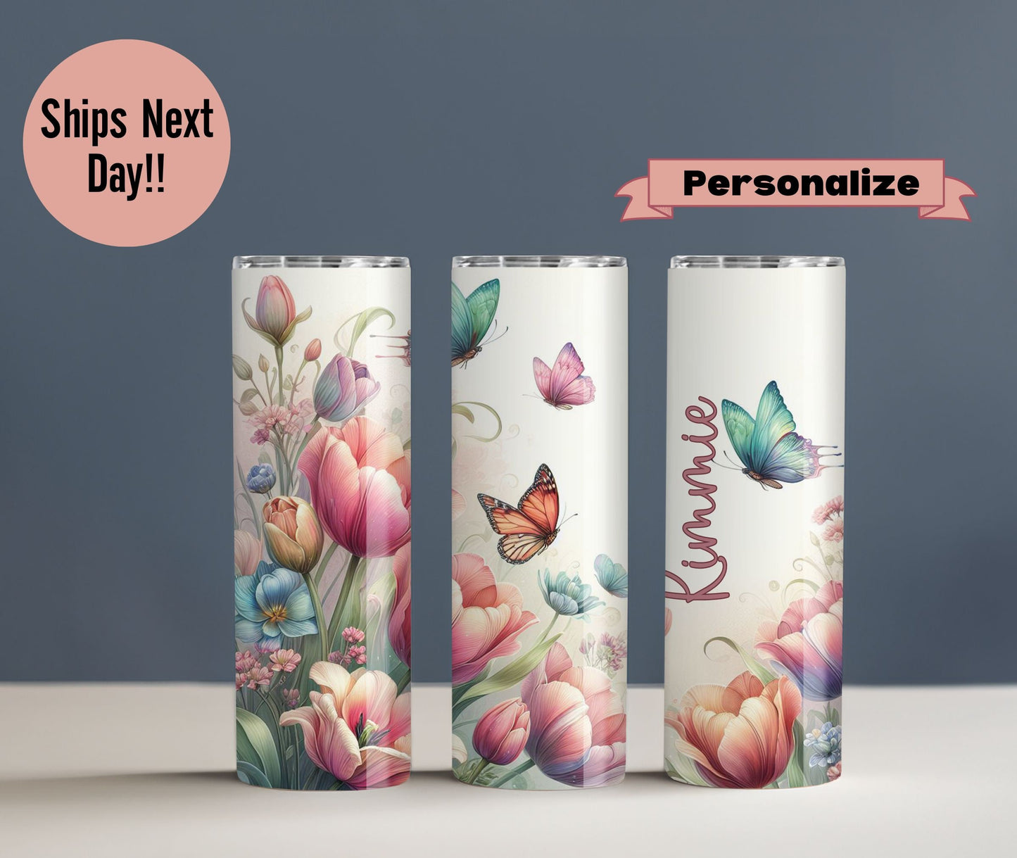 Personalized Spring Tulips Butterflies Tulips flowers 20oz tumbler Spring flowers cup, Gardeners lovers gift tulips gift cup