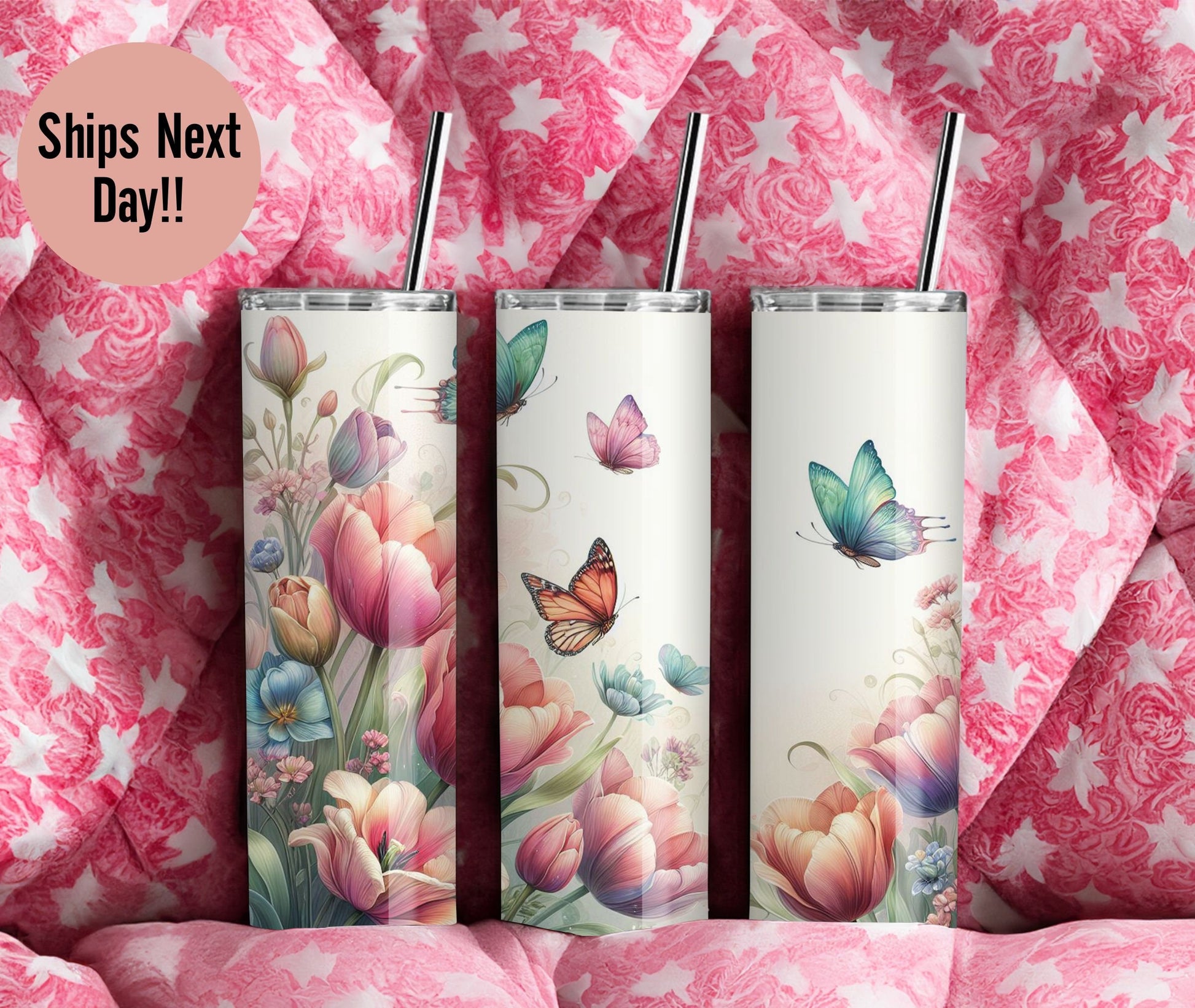 Personalized Spring Tulips Butterflies Tulips flowers 20oz tumbler Spring flowers cup, Gardeners lovers gift tulips gift cup