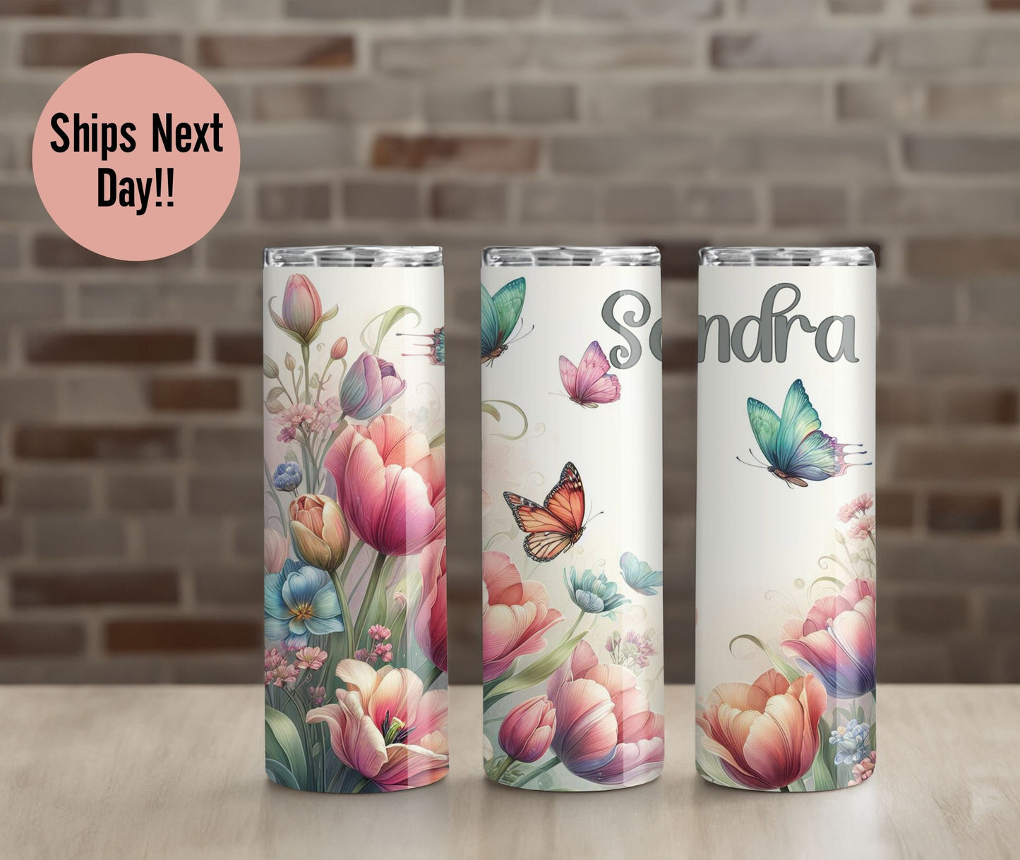 Personalized Spring Tulips Butterflies Tulips flowers 20oz tumbler Spring flowers cup, Gardeners lovers gift tulips gift cup