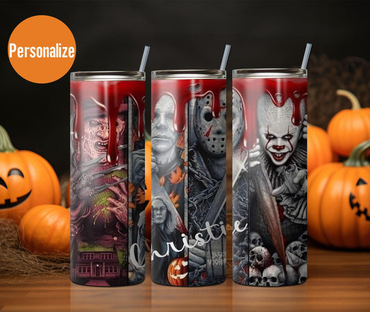 Personalized scary tumbler, horror tumbler, Halloween tumbler, movie tumbler, coffee tumbler, gift tumbler, killer tumbler, Tumbler