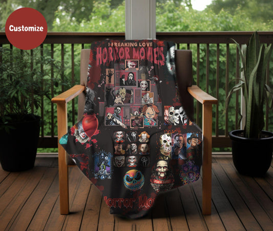 Personalized Horror Movie Blanket Velveteen, Horror Blanket, Scary Movie Blanket, Custom Horror Movie Blanket, Horror Movie Lover Gift