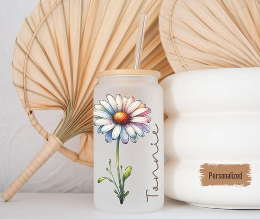 Personalized Birth Flower Tumbler With Name Birth Flower Glass Coffee Cup Mothers Day Gifts for Her Birthday Bridesmaid Proposal Party Favor