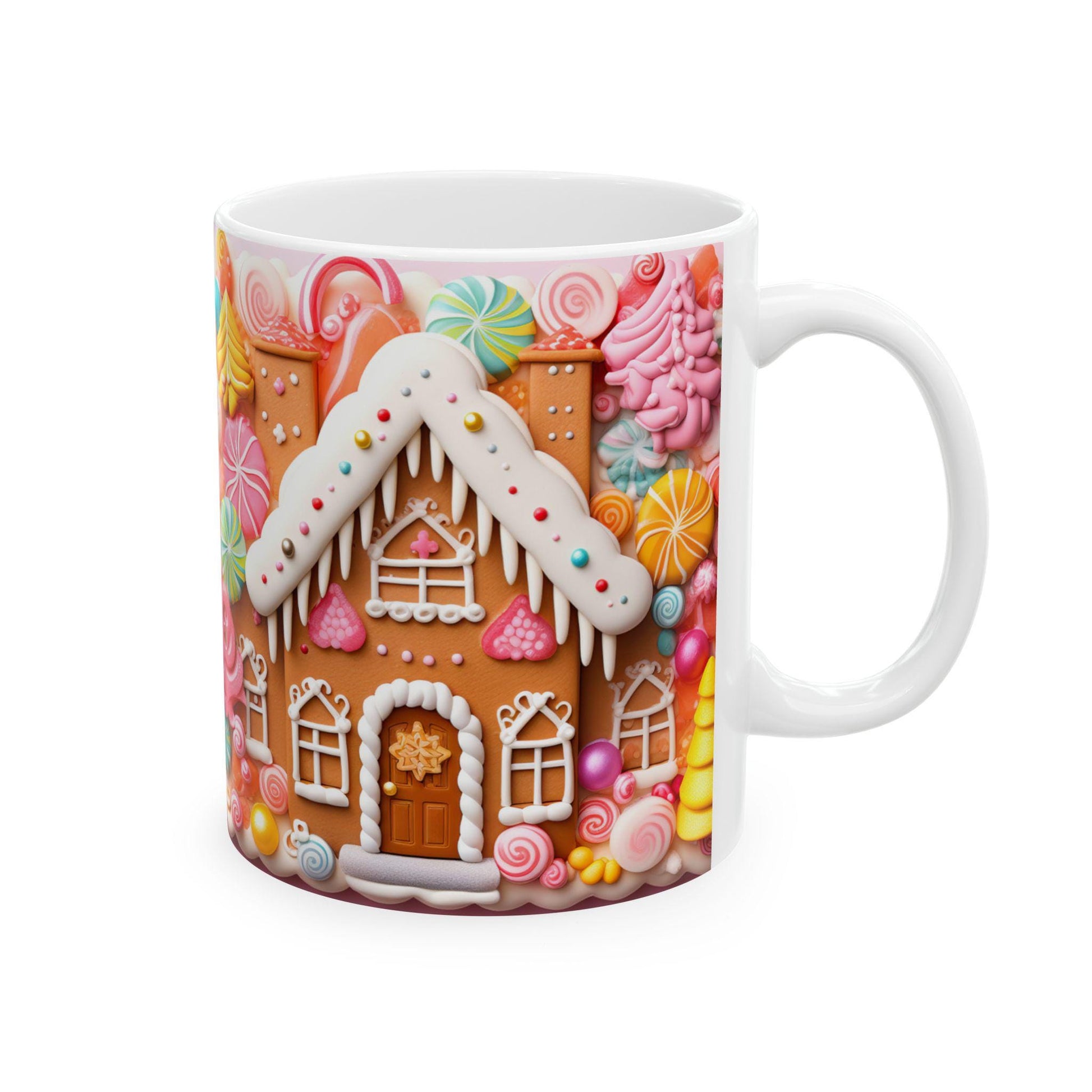 3D Sweet Gingerbread House Christmas 15oz Mug,Coffee,Pink and Red holiday mug,Hot Cocoa,Holiday Candy Cookie decor,baking bake decor gift