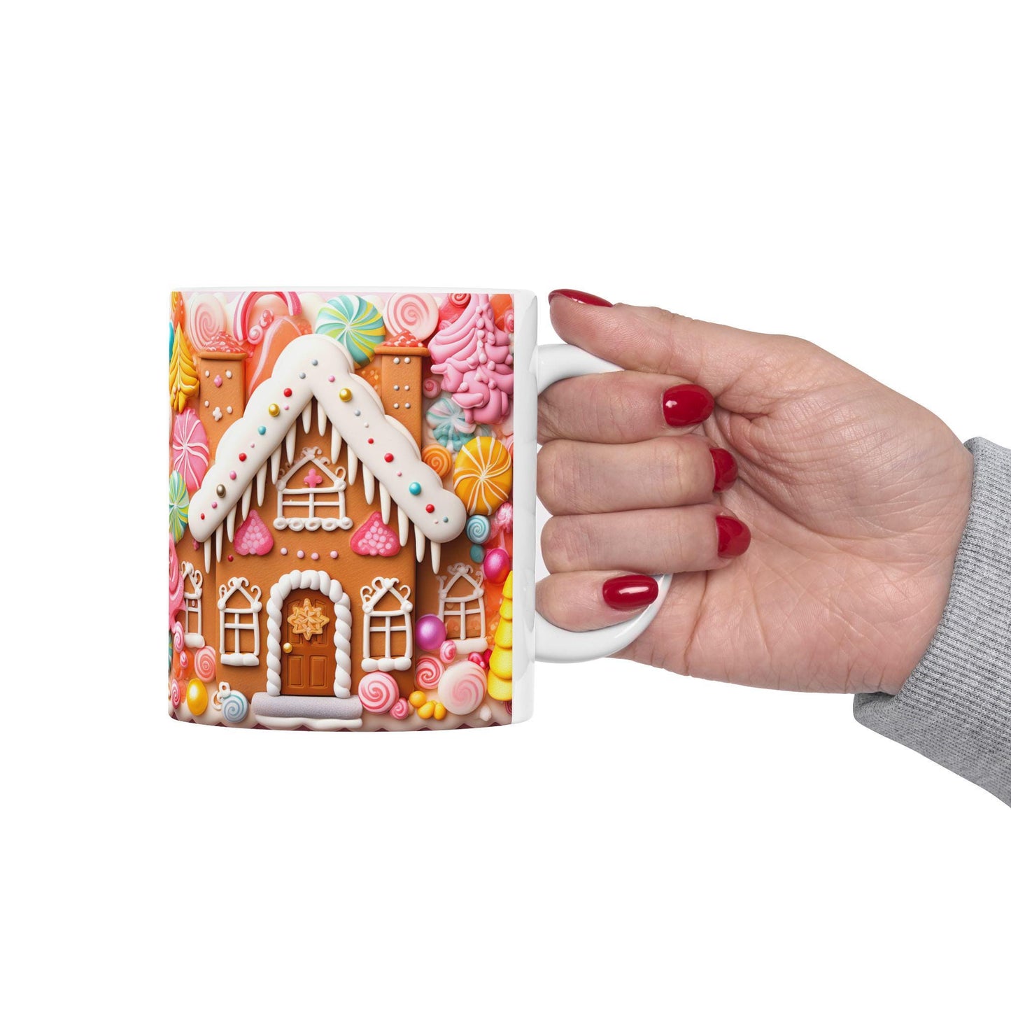 3D Sweet Gingerbread House Christmas 15oz Mug,Coffee,Pink and Red holiday mug,Hot Cocoa,Holiday Candy Cookie decor,baking bake decor gift