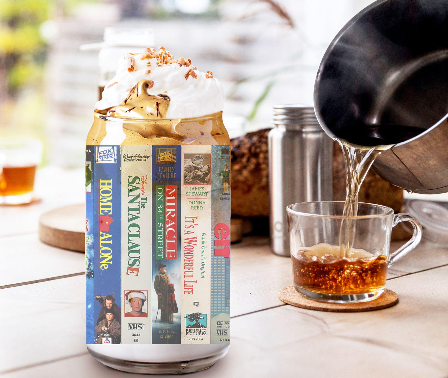 Christmas Movie Sipper Glass, Personalized Holiday Films Tumbler, Iced Coffee Lover Gift, Movie Watching Cup, Gift for Her, Movie Lover Gift