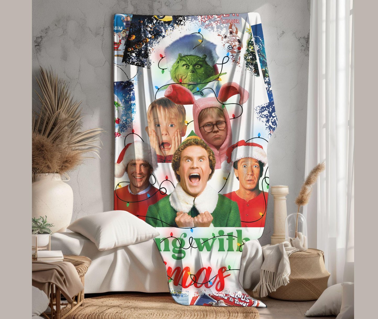 This is My Christmas Movie Watching Blanket, Blue Throw Personalized Gift Blankets with Name, Comfort blanket, Warm Cozy Blankets