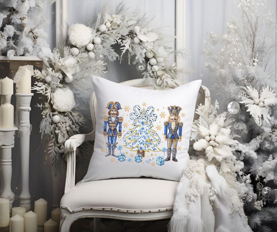 Watercolor Nutcracker Pillow, Blue Christmas Pillow, Christmas Throw Pillow, Holiday Pillow, Christmas Pillow, Nutcracker Soldiers decor